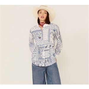Johnny Was Workshop Vanya Oversized Embroidered Button Down Shirt Size M
